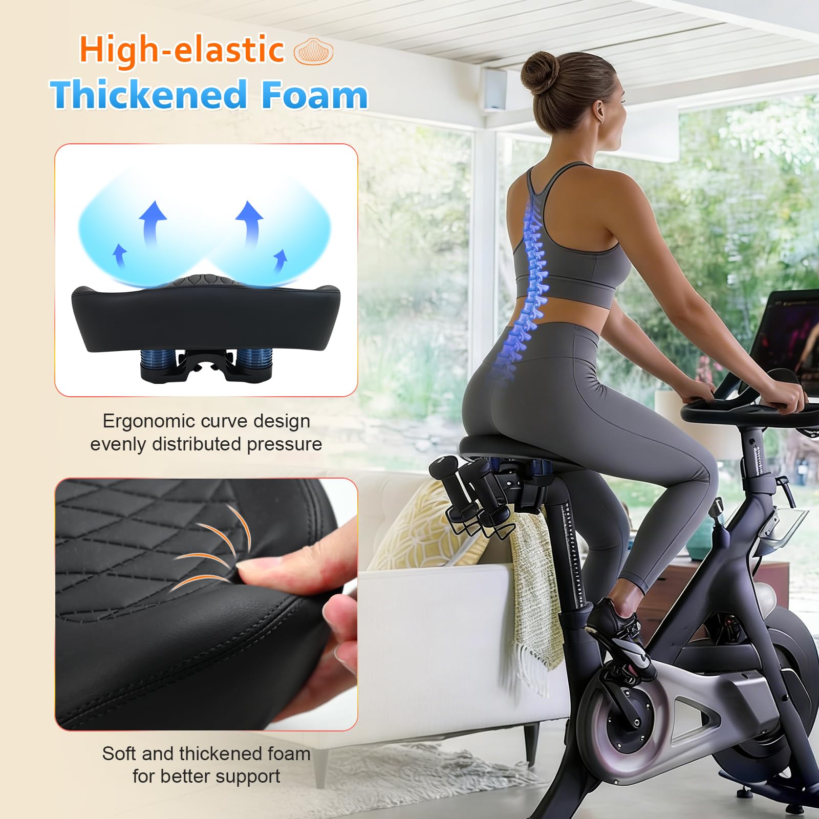 ROADNADO Sella per bici senza naso per uomini e donne, comoda, antiscivolo, impermeabile, sovradimensionata, extra larga, imbottita, cuscino per sellino per bicicletta Peloton Exercise Cruiser City