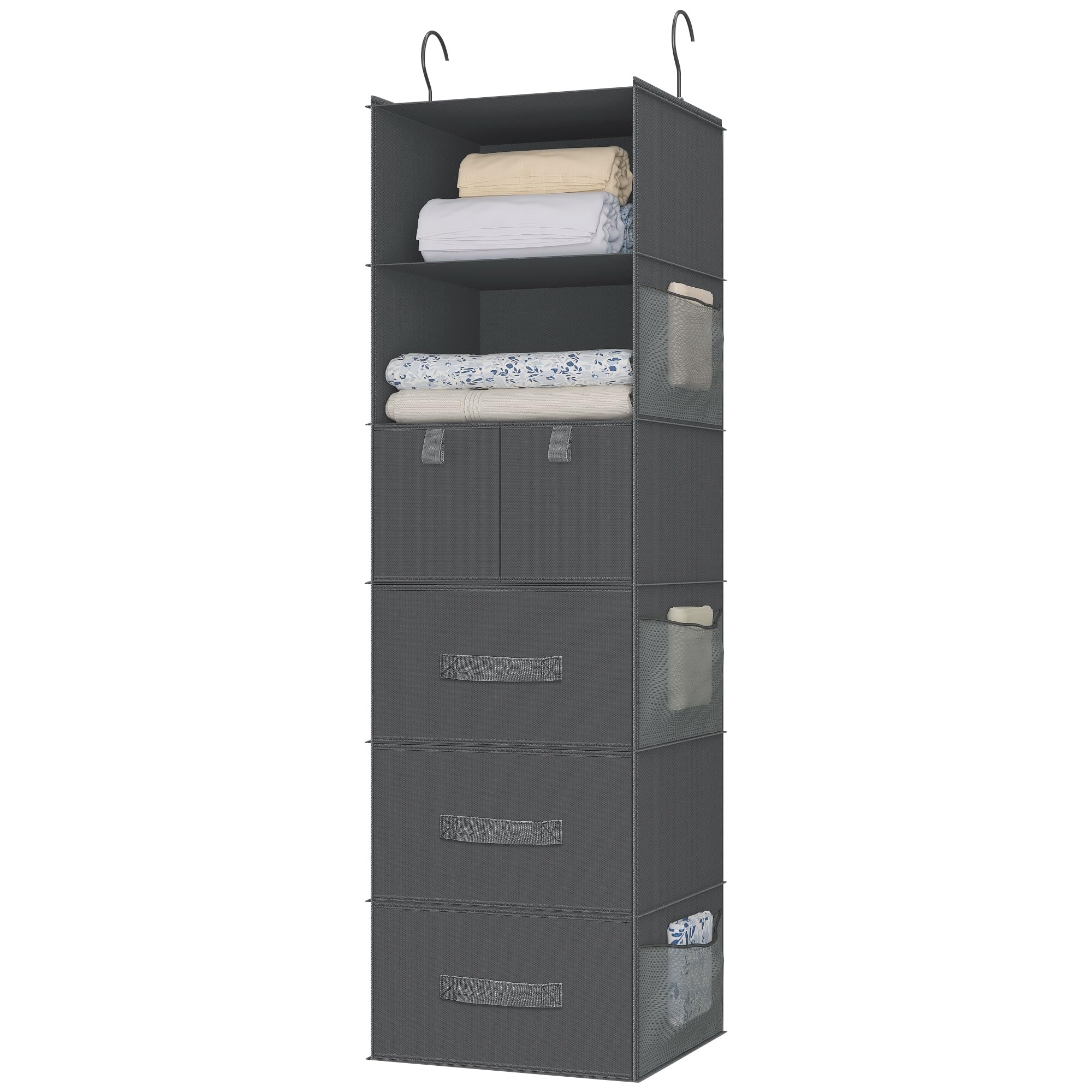 Bosuelife 6-Shelves Hanging Closet Organizer with 5 Different Drawers, Foldable Organizers and Storage for Wardrobe, Closet& RV, Clothes and
