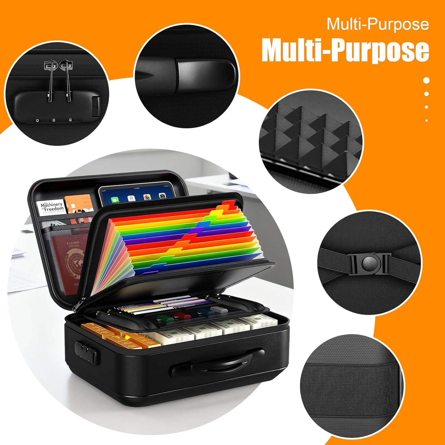 Fireproof Document Box with Lock - 5200°F Fire Proof Safe for Home Documents, Hard-Shell Fireproof & Waterproof Safe Box for Important Files Stocking Stuffs for Women or Men Christmas Gifts (Black)