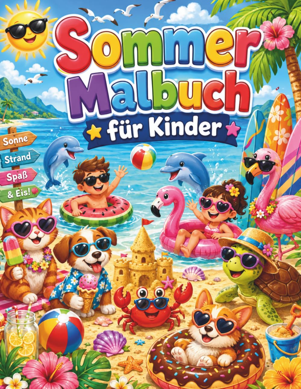 Sommer Malbuch für Kinder: Niedliche Strand- Tier- und Sommerbilder mit einfachen Ausmalvorlagen für Jungen und Mädchen
