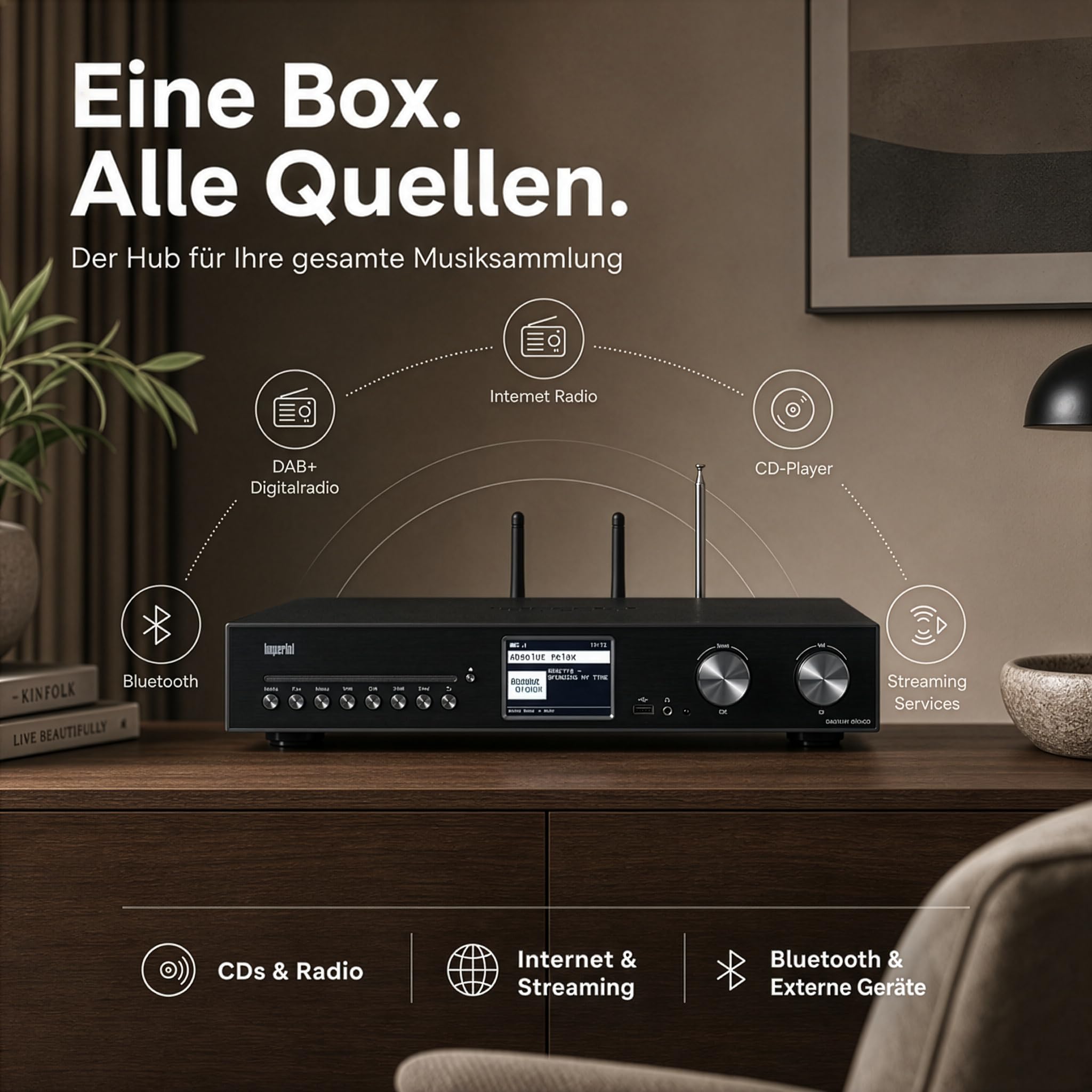 Imperial DABMAN i560 CD DAB Radio, Internetradio WLAN, DAB+ Radio, Bluetooth, Küchenradio, WLAN Radio - HDMI ARC, Bluetooth senden und empfangen, Streaming Dienste schwarz