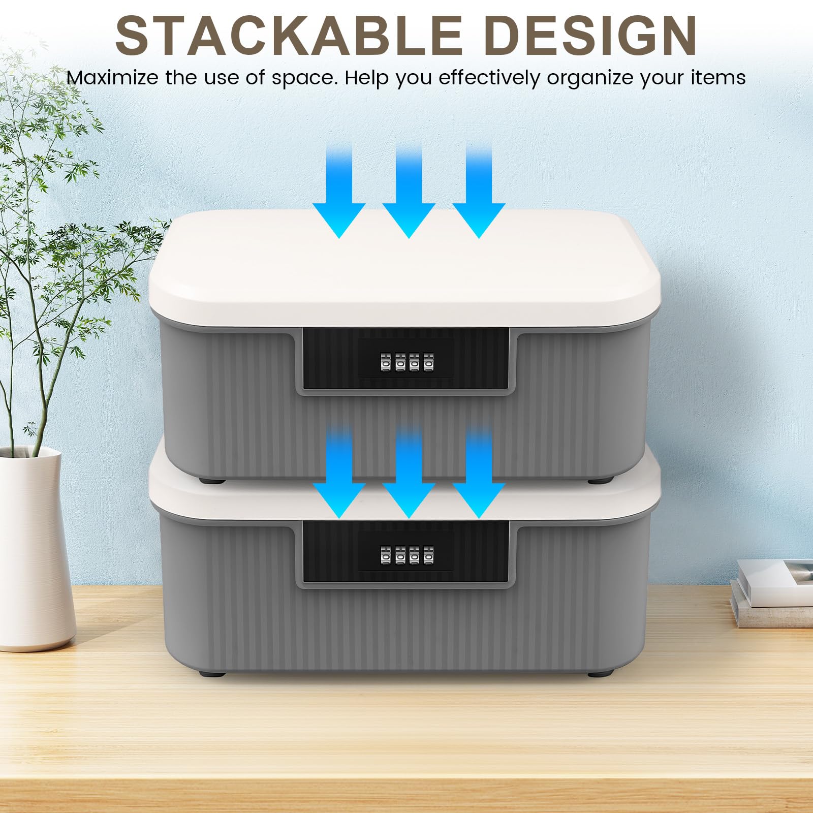 Caja de almacenamiento profesional con cerradura, 26 x 22 x 12 cm, aprox. 9 L, con cerradura de combinación de 4 dígitos para objetos personales, documentos y valores, color gris