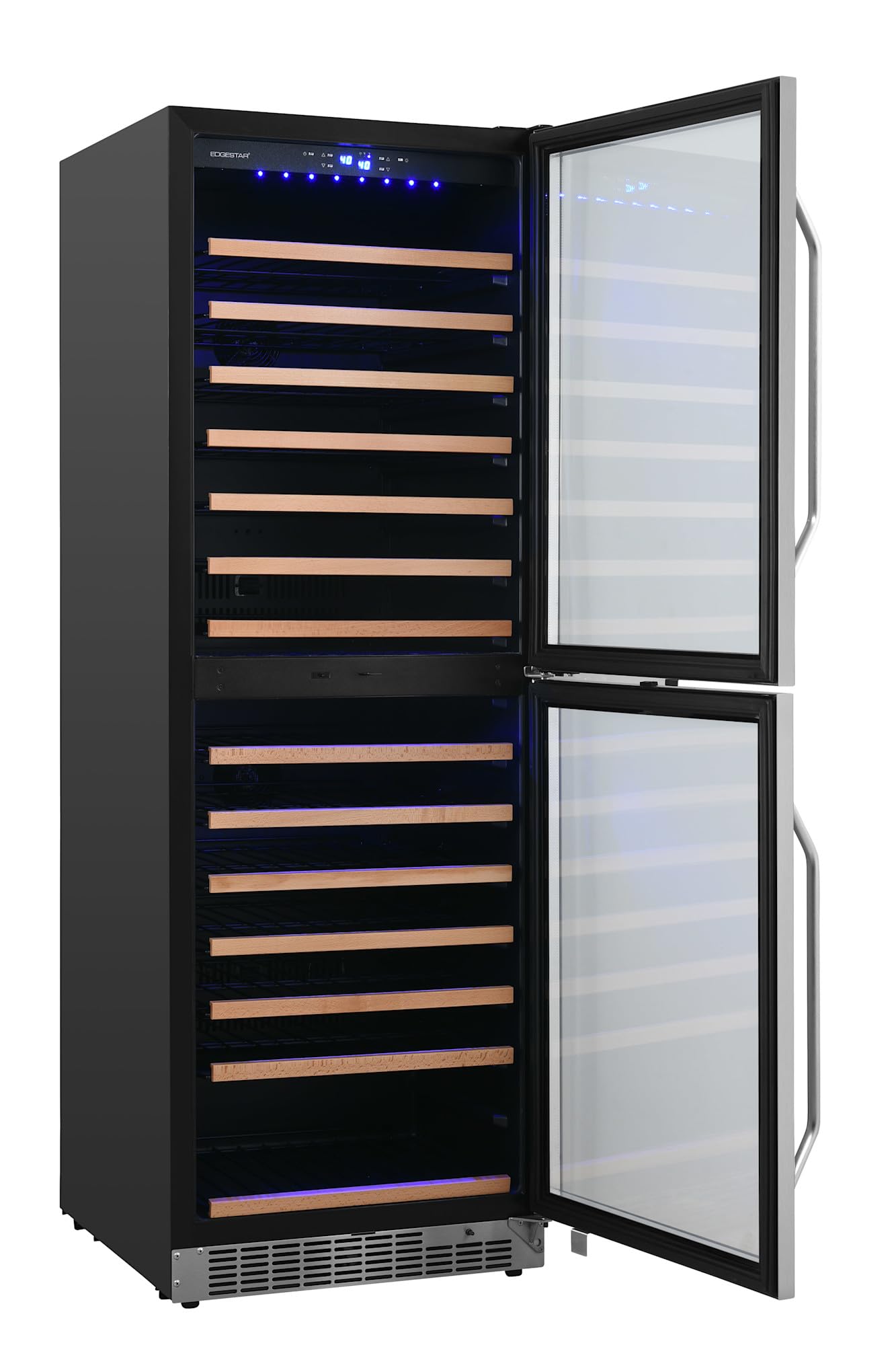 EdgeStar Cwr1553dd 142 Bottle 24" Built-In Or Free Standing Dual Zone Double Door Wine Cooler With LED Lighting And Door Lock - Stainless Steel on Fridge.com - View 5