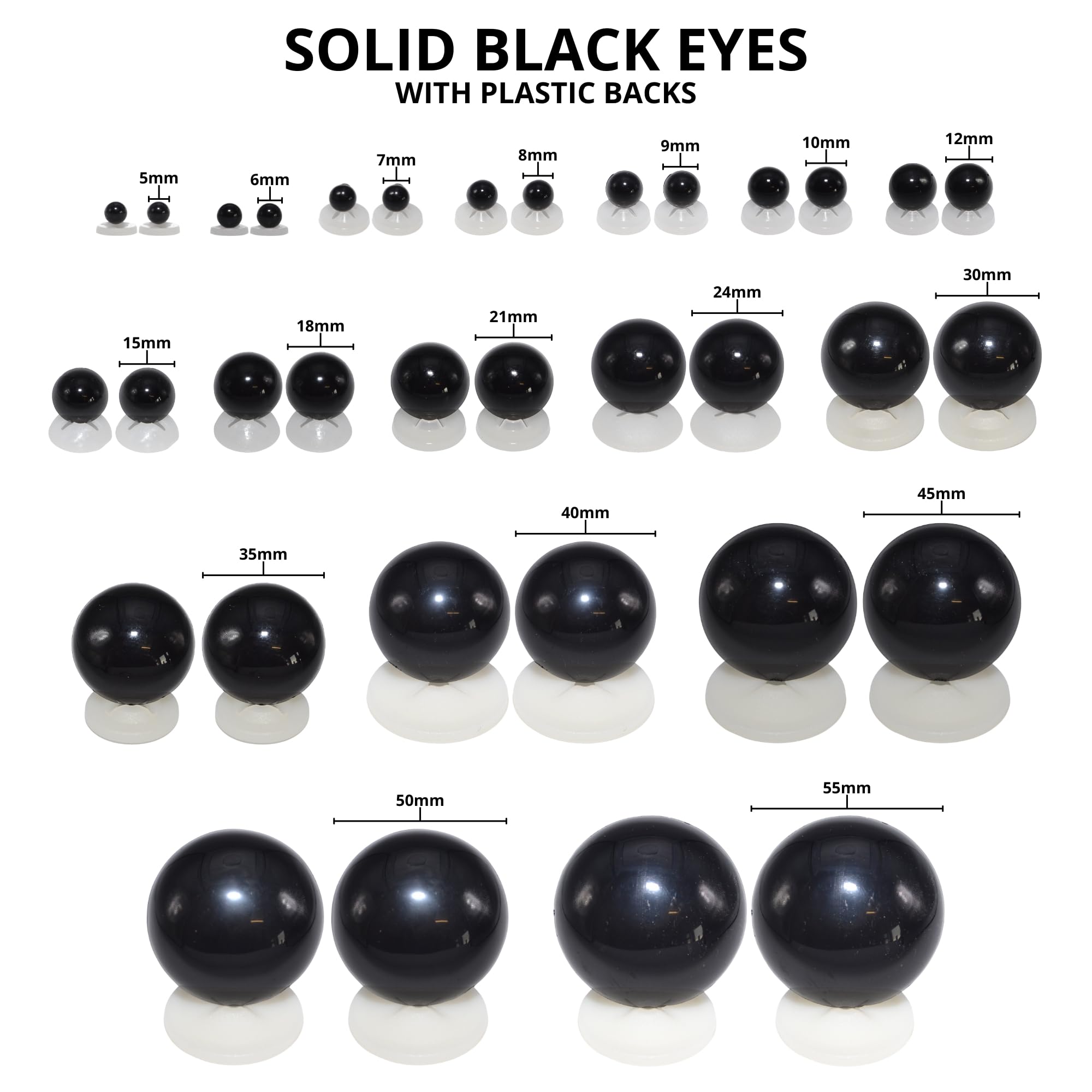 celloexpress 15mm Solid Black Eyes with Plastic Backs - Safety Eyes for Soft Toy or Teddy Bear Making - Pack of 25 works - Image 3