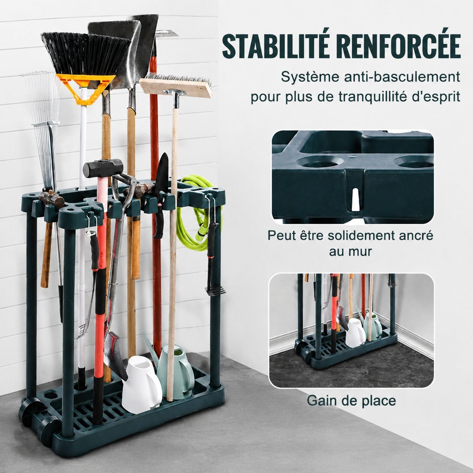 Support Range Outils de Jardin en PP, 10 emplacements, pour Garage et Jardin