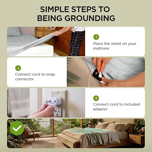 Miniatura 6 de Grounding Sheets, 10% fibra de plata pura y 90% algodón orgánico, sábana bajera conductora para un mejor sueño, tamaño Queen de 60 x 80 x 15