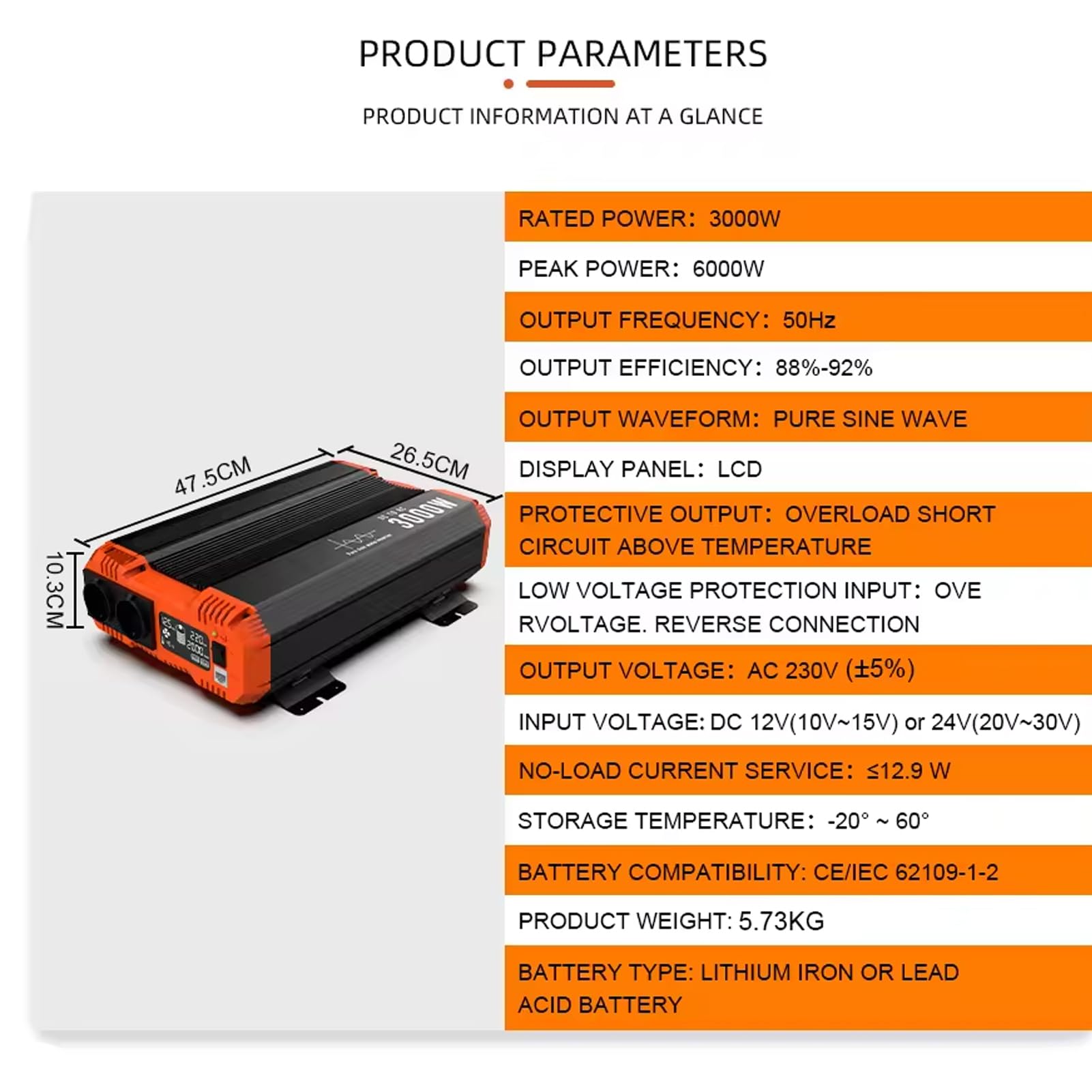 Inversor de Onda Sinusoidal Pura 6000W, Convertidor de 48V a 220V, Potencia Continua de 3000W, Enchufe EU con Pantalla LCD y Control Remoto, Ideal para el Hogar, Camping y Autocaravanas
