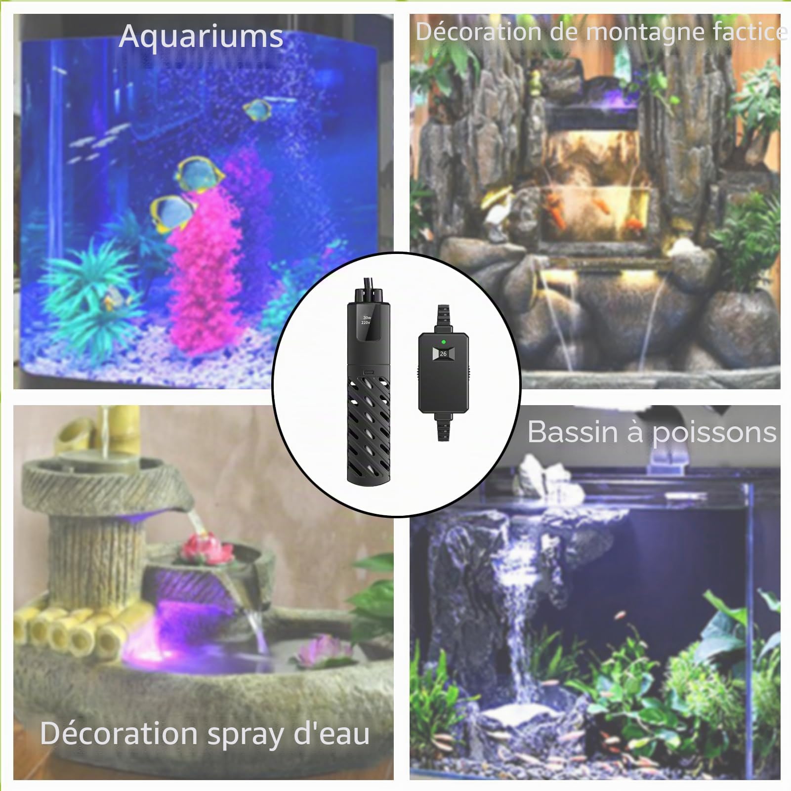 GERUI Mini Chauffage d'aquarium 15L, 100-240 V, 50/60 Hz, Plage de contrôle de la température : 20 °C à 34 °C, utilisé pour Aquarium et Aquarium PTC Isolation Thermique constante Automatique Fine