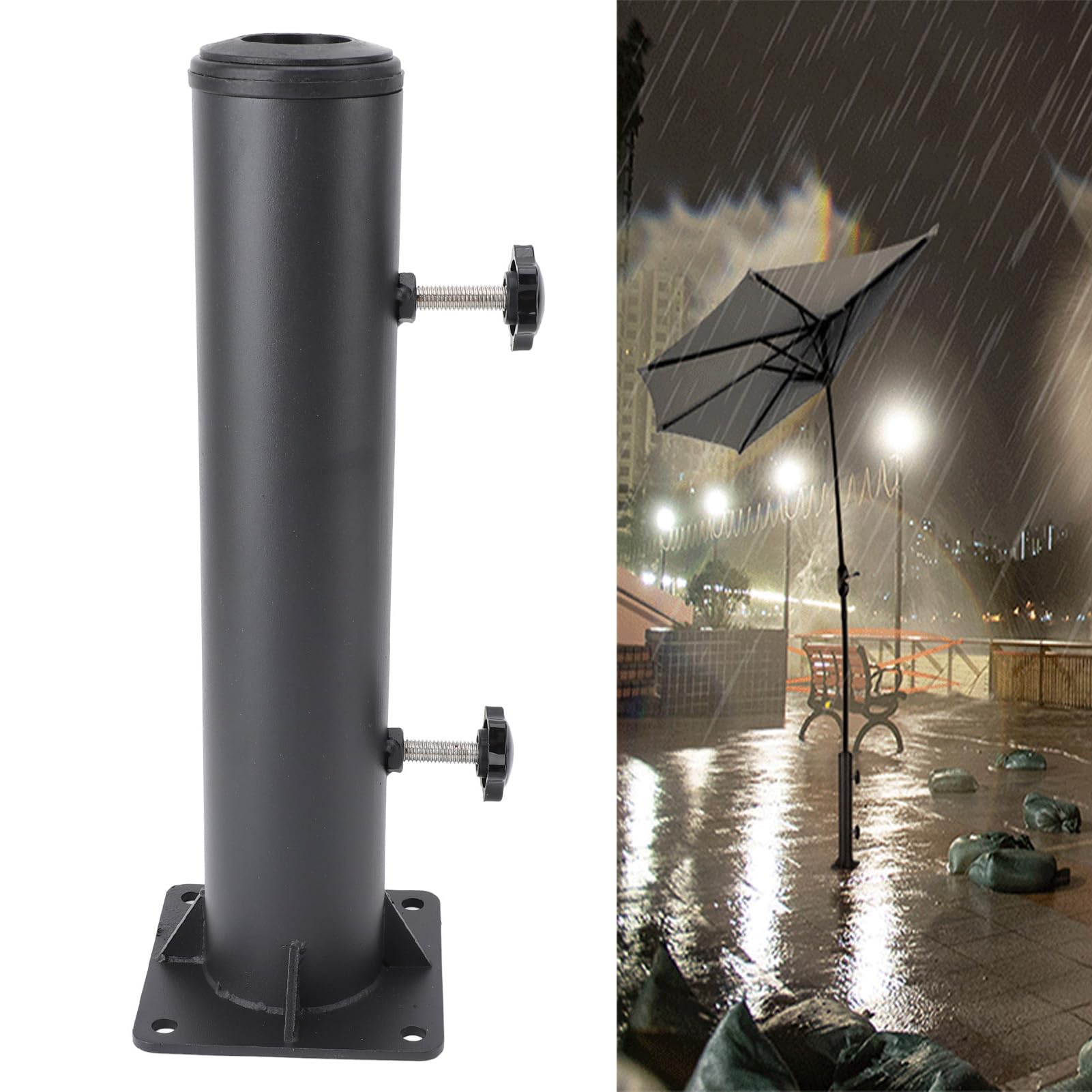 Portaombrellone da Giardino Resistente, Base in Acciaio al Carbonio Rinforzato con 4 Supporti Triangolari e 3 Maniche per Tubi in PVC per Pali per Ombrelloni da 1,25 1,5 0,9 Pollici, Ideale