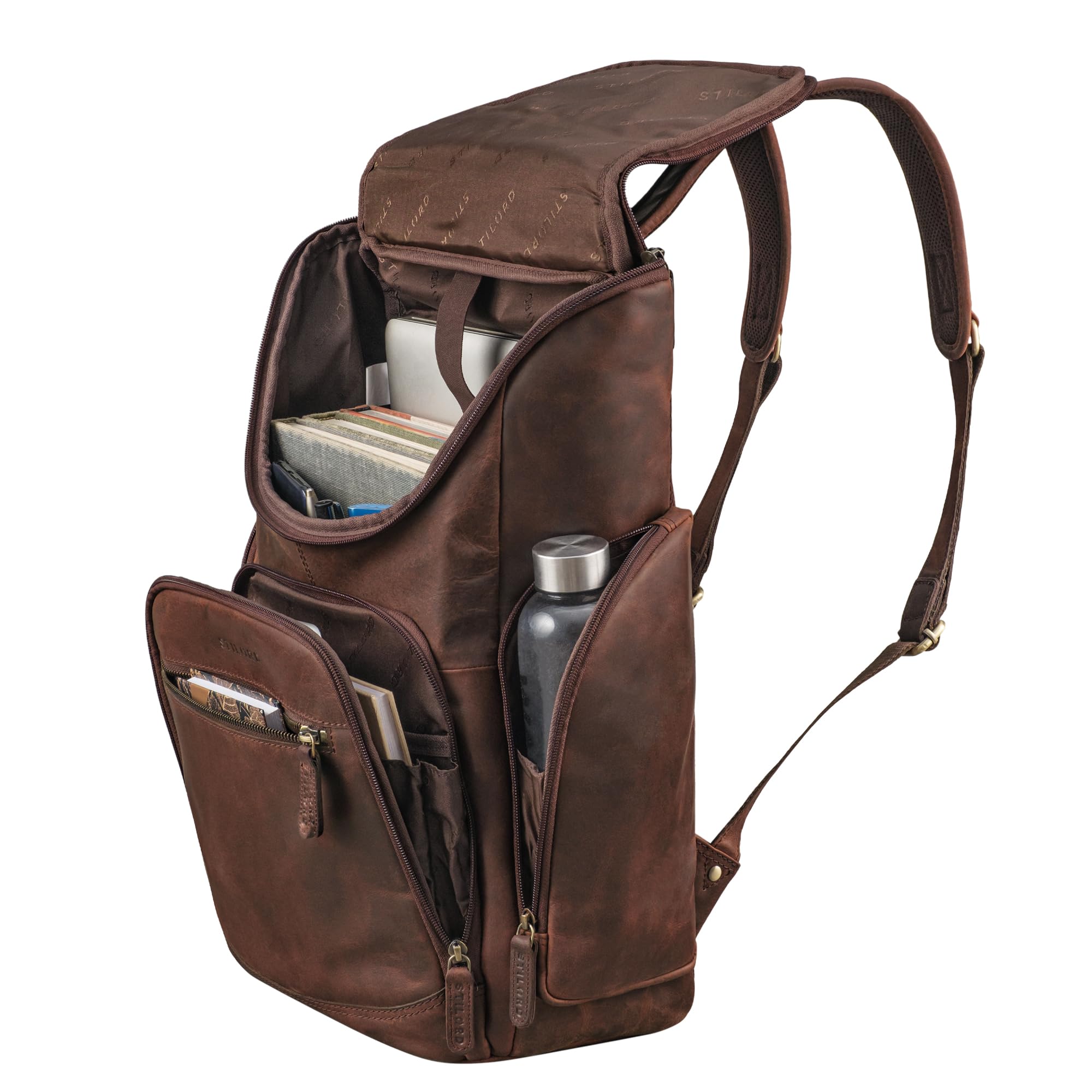 STILORD 'Reggie' XL Leder Rucksack Herren Laptop Rucksack 15-17 Zoll Business Backpack Groß Atmungsaktiv Lederrucksack Vintage für Reisen Arbeit Büro