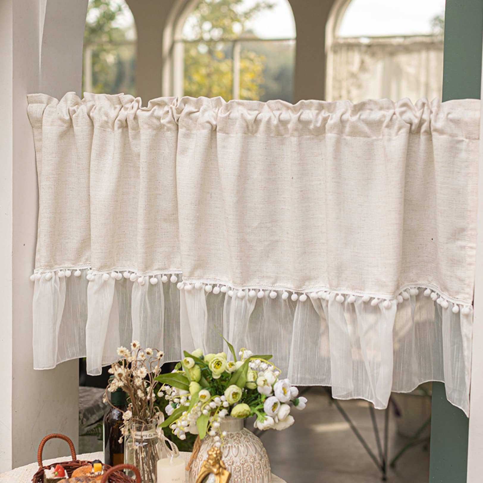 Amazon｜[KMBIGNK] フェカーテン キッチン カラー1 綿麻カフェカーテン