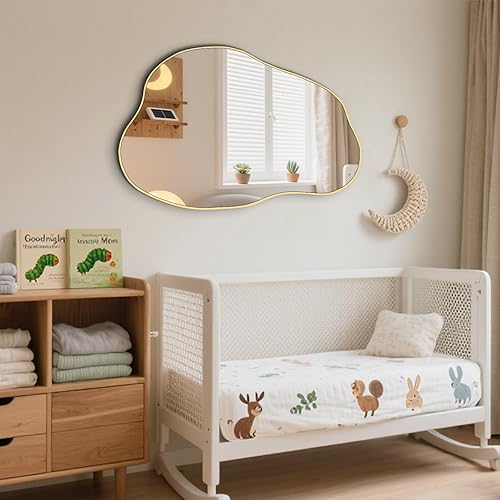 Miniatura 3 de POZINO Espejo irregular dorado, espejos en forma de nube de 30 x 20.5 pulgadas, espejo de pared asimétrico, espejos abstractos modernos sin marco