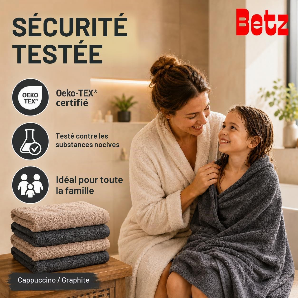 Betz Lot de 12 Serviettes Berlin 100% Coton 2 draps de Bain 4 Serviettes de Toilette 2 Serviettes d'invité 2 lavettes et 2 Gants Couleur Cappuccino - Graphite