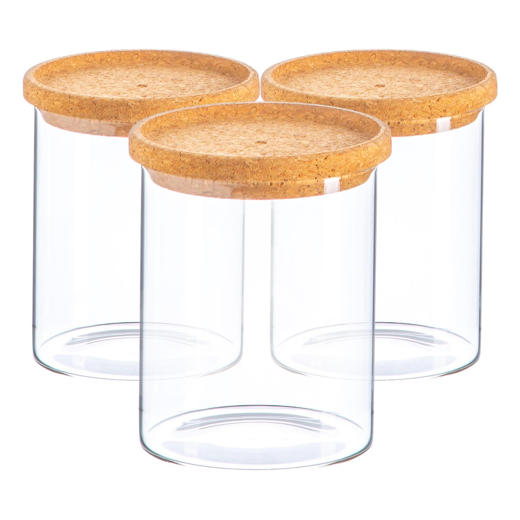 Argon Tableware Scandi Storage Jars with Cork Lids - 750ml - 3 Pack - Modern Round Organisation Container Glass Jar for Kitchens, Pantry, Bathrooms, Utility Rooms