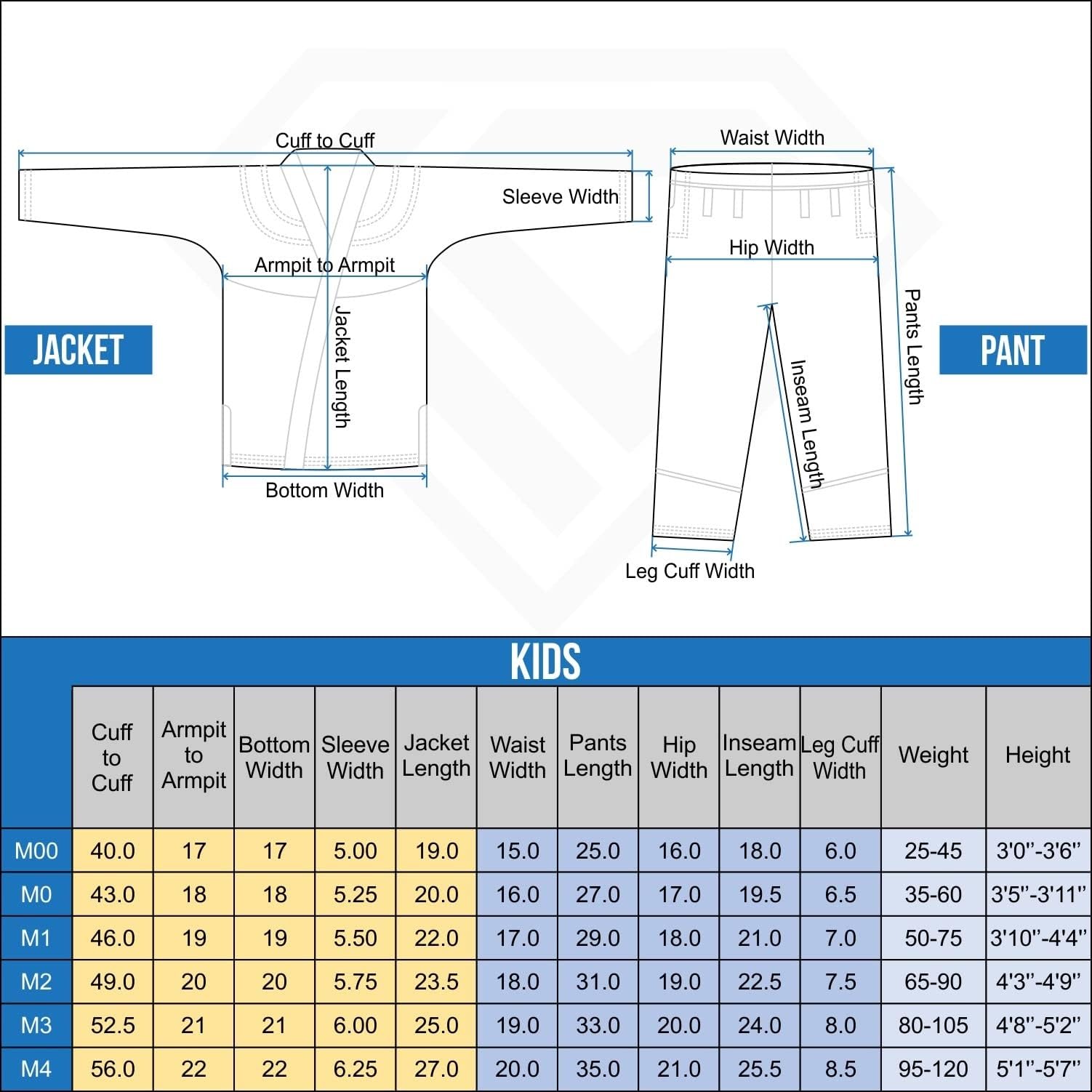 KO Sports Gear Gi-Uniform-Set für Kinder, BJJ Jiu Jitsu Gi, Kimono und Hose, sanforisiert