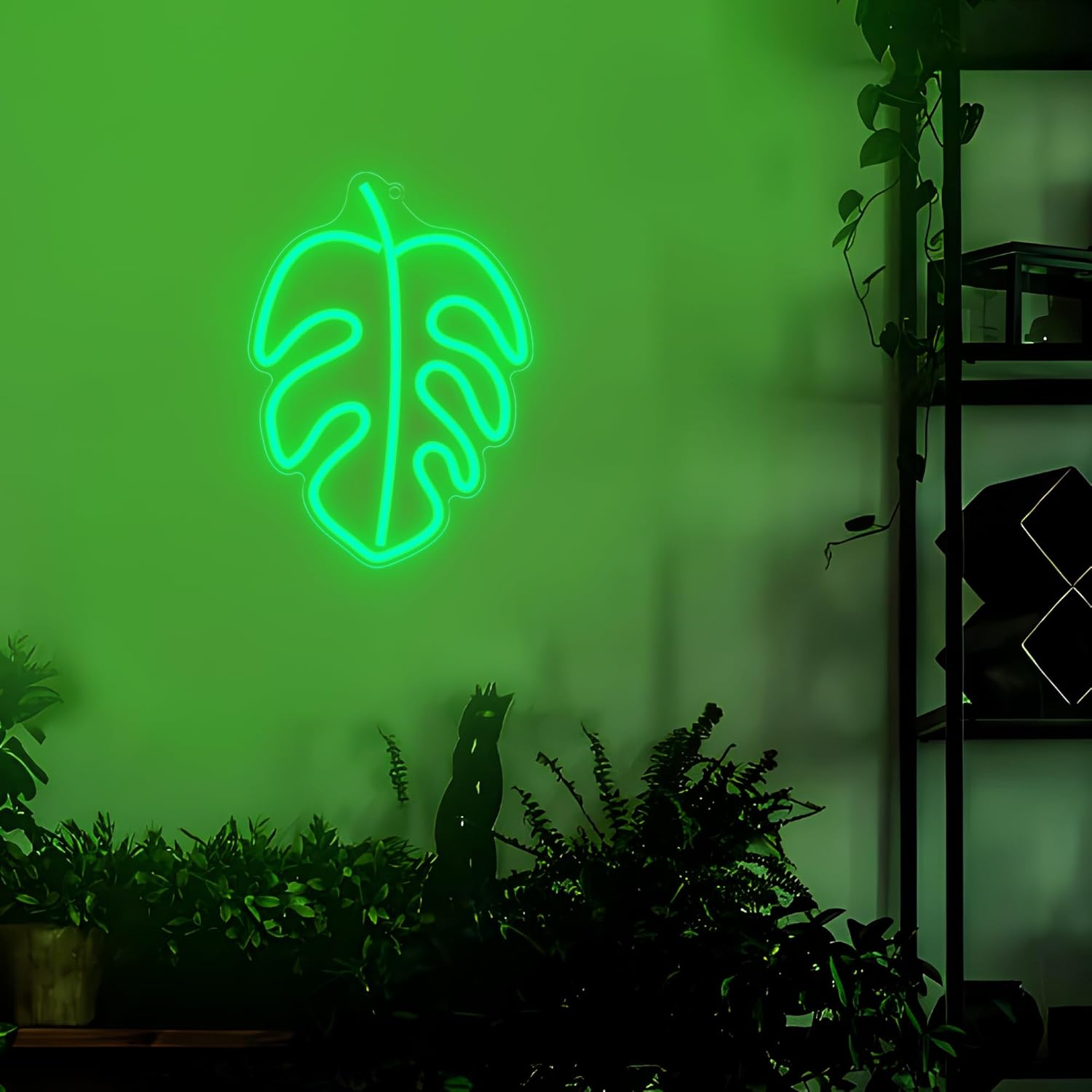 Lampeez Leaf Neon Sign, Green Palm Monstera Leaves LED Light up Signs for Tropical Party Decorations Home Safari Jungle Decor