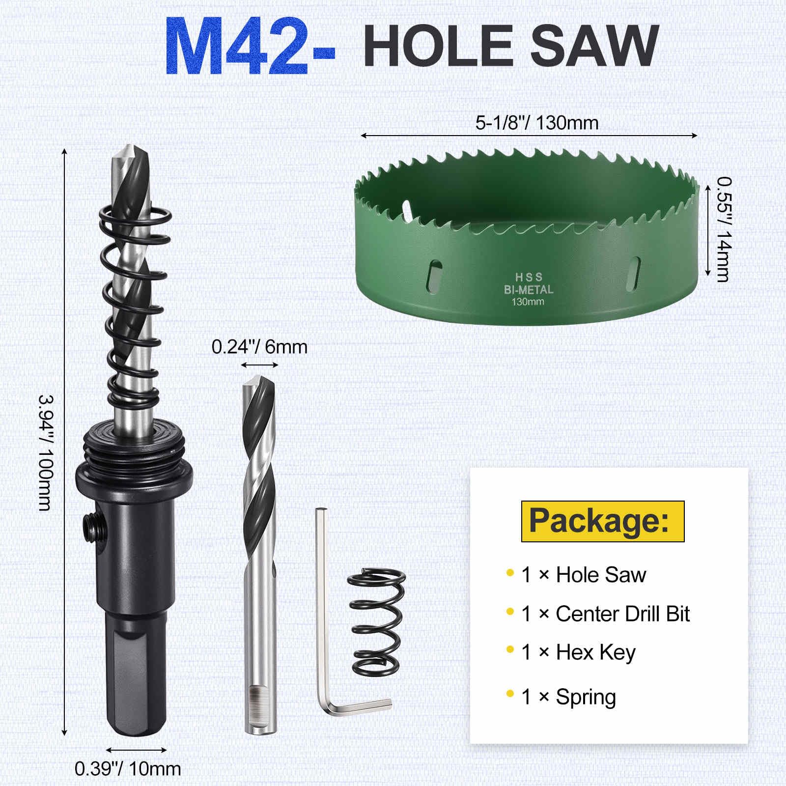 DTGN 5-1/8" Bi-Metal Hole Saw M42 HSS - 130mm Hole Cutter - Good for Thick Stainless Steel/Alloy/Aluminium/Brass/Copper - Green - Image 2