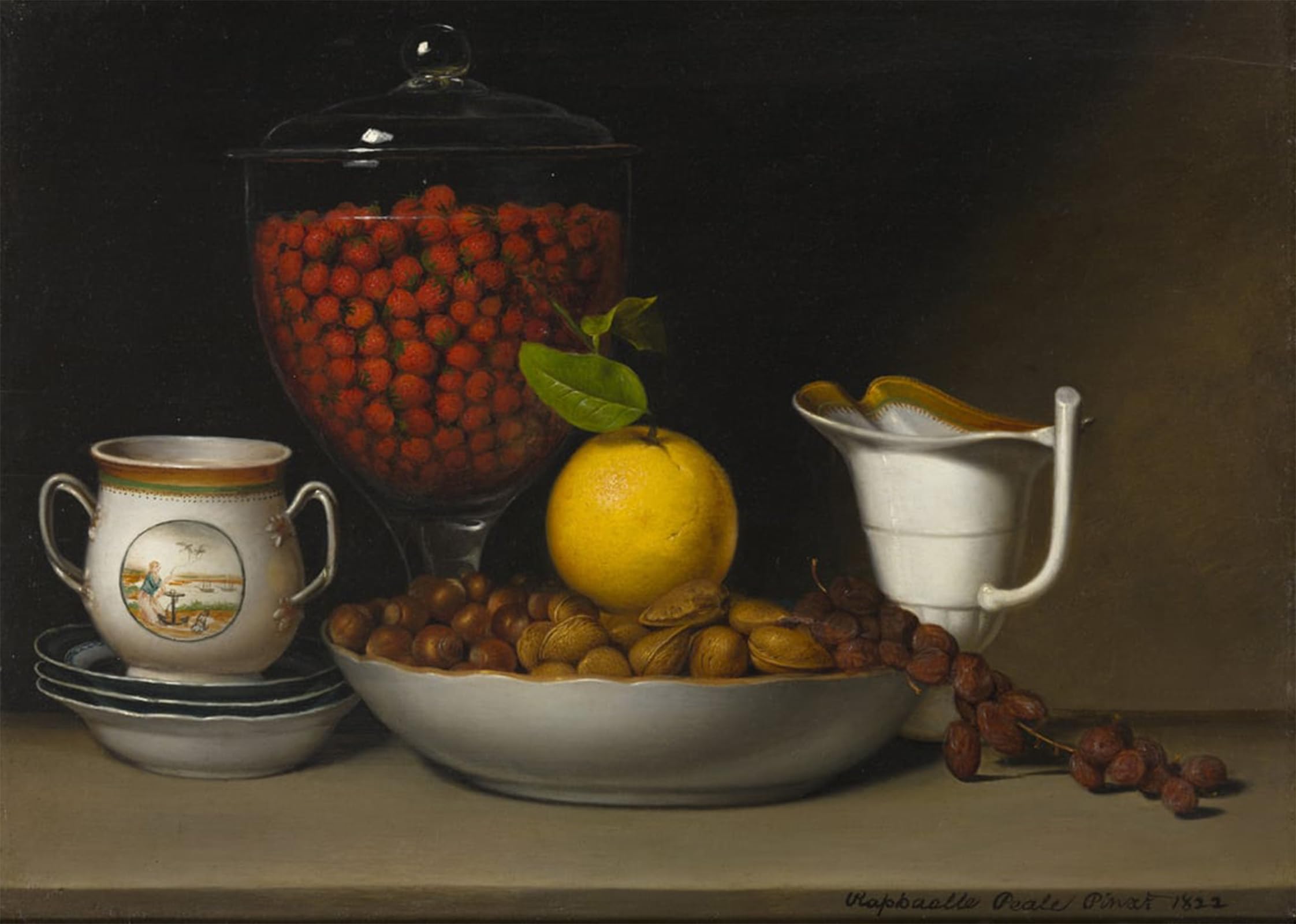 SERENDIPITP Vintage Picture Print on Canvas Wall Art Poster Still Life Strawberries Nuts by Raphaelle Peale Artwork Print Poster for Wall Decor 60x90cm