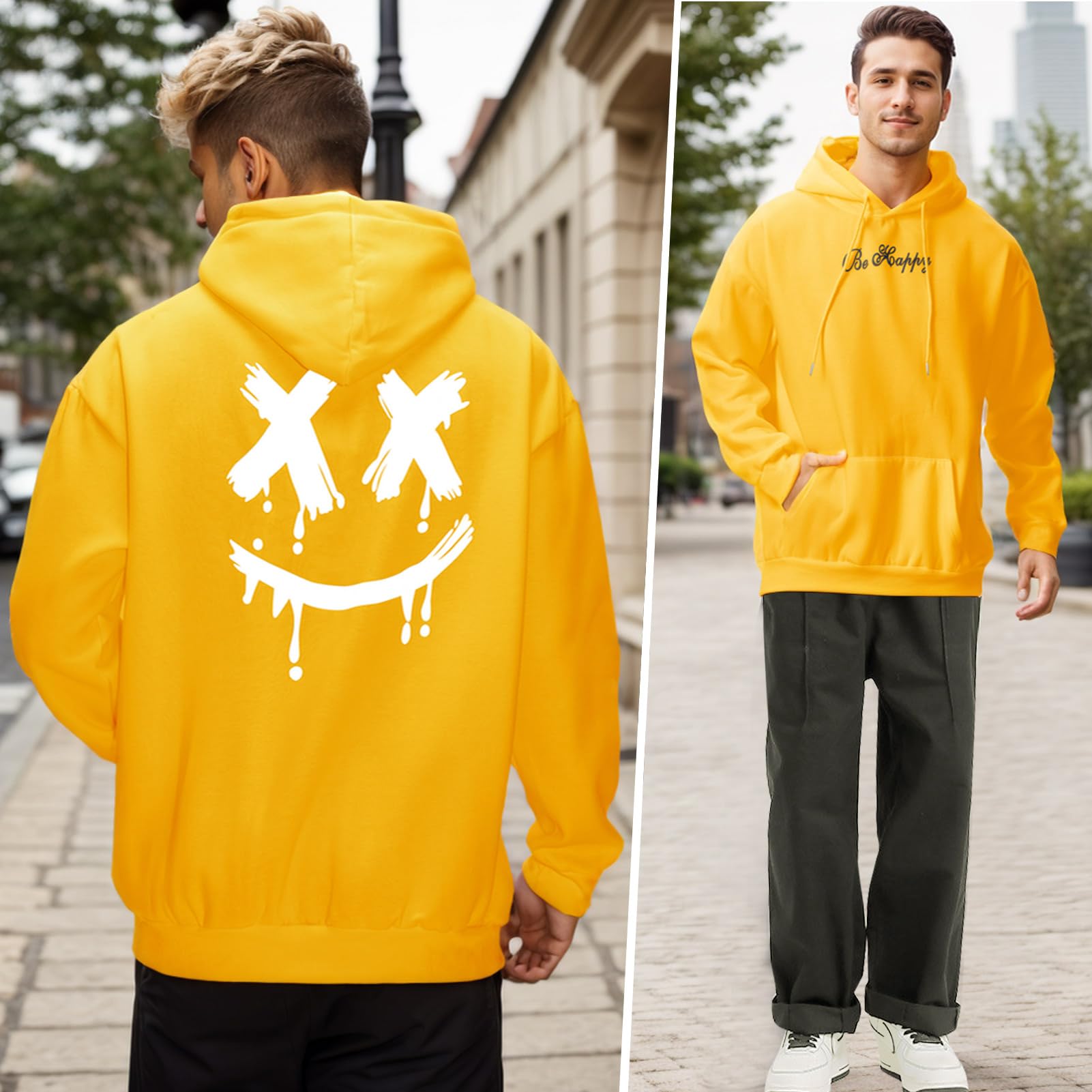 Fleece Sudaderas Hombres con Capucha Estampado Pullover Manga Larga Hoodie Casual