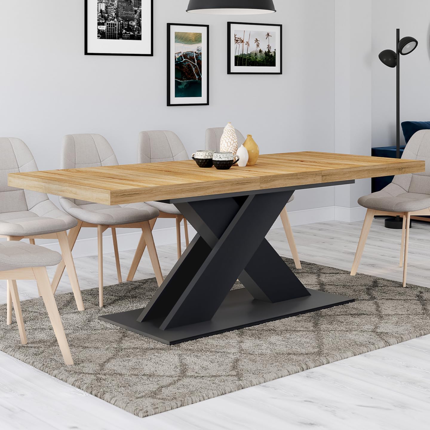 IDMarket - ALICIA mesa de comedor extensible 6-10 personas madera y negro 160-200 cm