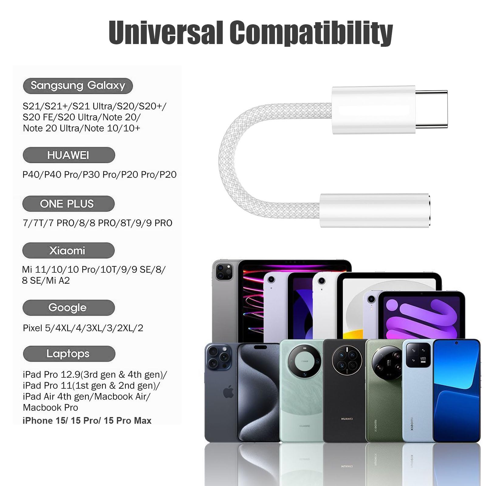 Adattatore da USB C a jack per cuffie femmina da 3,5 mm, cavo da USB C a Aux Audio Dongle compatibile con iPhone 16/15 Pro Max 16/15 Pro 16/15, Samsung Galaxy S24/S23/S22/S21 Ultra, iPad Pro, Pixel 8
