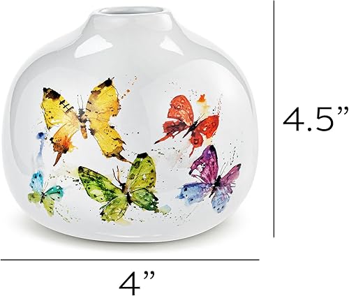 Miniatura 4 de DEMDACO Dean Crouser Flock of Butterflies Vibrante Acuarela Estilo Multicolor 4.5 x 4.5 Florero de Gres Bud