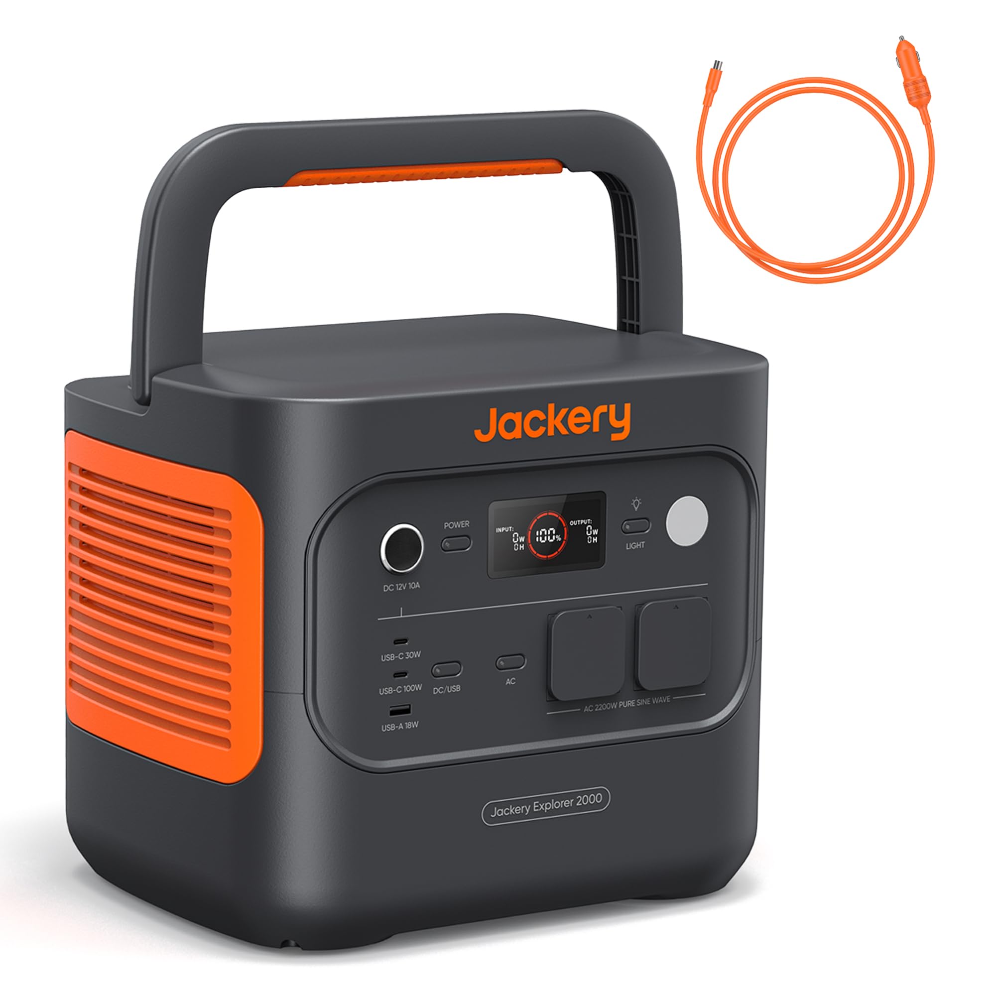 Jackery Explorer 2000v2 Estación de Energía Portátil con Cable de Carga de Coche, 2042Wh/2200W(Max 4400W) LiFePO4 Batería, Carga Rápida de 0-80% en 52 min Generador Solar para Camping, RV, Apagón