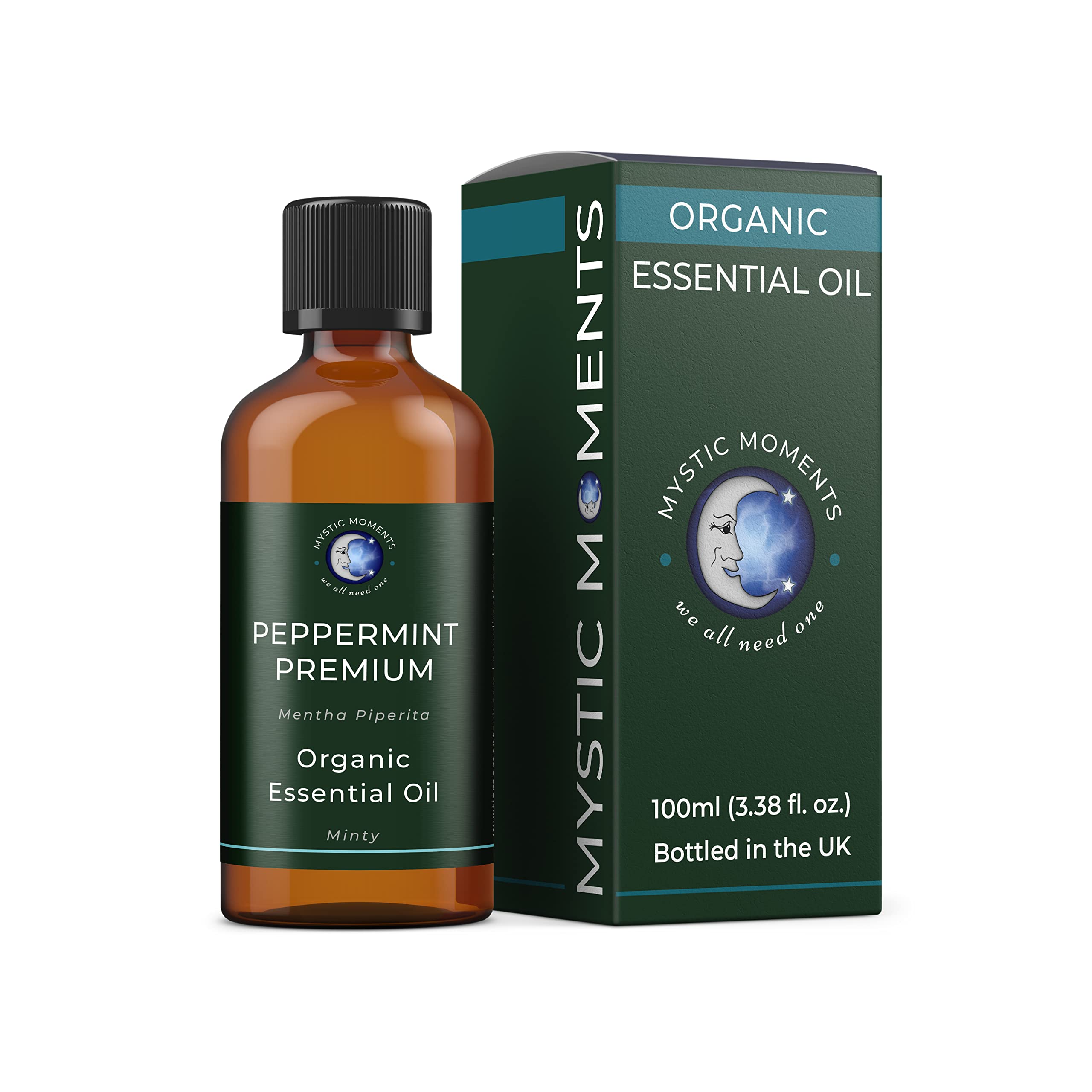 Mystic Moments | Premium Organic Peppermint Essential Oil (Mentha piperita) 100ml| Fresh Cooling Mint Aroma | Energising Home Ambience | Aromatherapy & DIY Blends