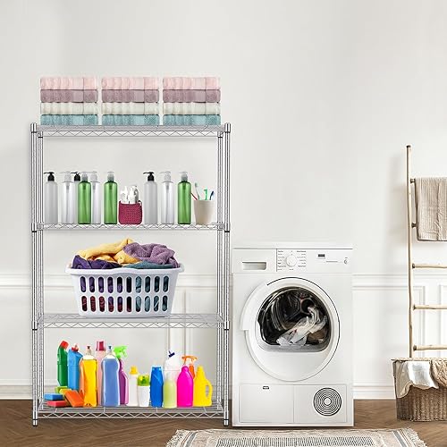 Miniatura 6 de Estantería de almacenamiento ajustable de 4 niveles, estantes de metal, organizador de acero, estantería de garaje, estante de alambre para