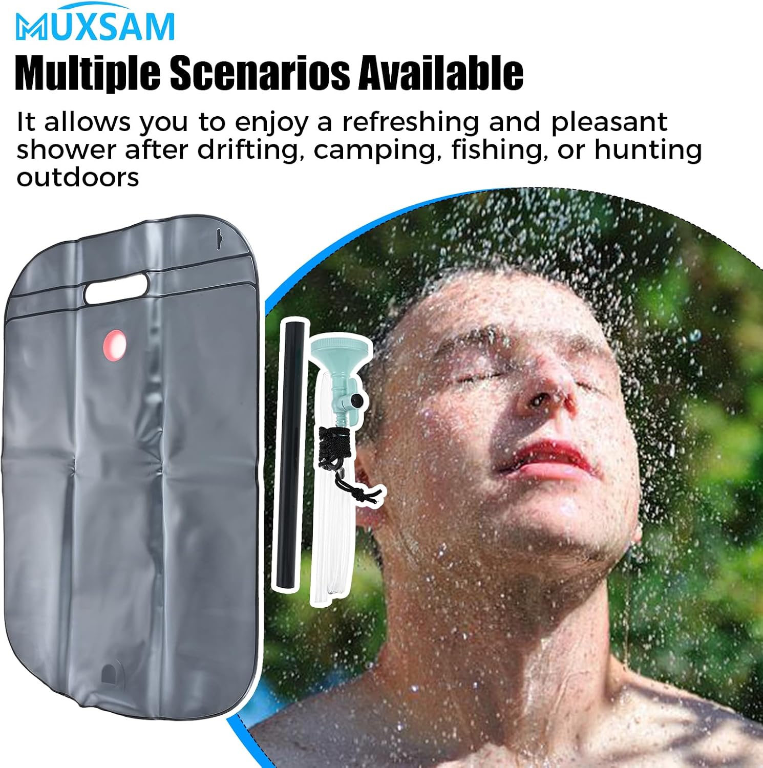 MUXSAM Solar Shower Bag for Camp, 5 Gallons/20L Portable Camping Shower Bag with Removable Hose and On-Off Switchable Shower Head for Camping Beach Swimming Outdoor Traveling