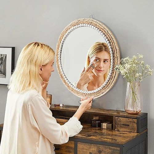 Miniatura 3 de Espejo de pared bohemio de 18 pulgadas, espejo decorativo de ratán redondo para colgar, adecuado para granja, sala de estar, dormitorio y baño
