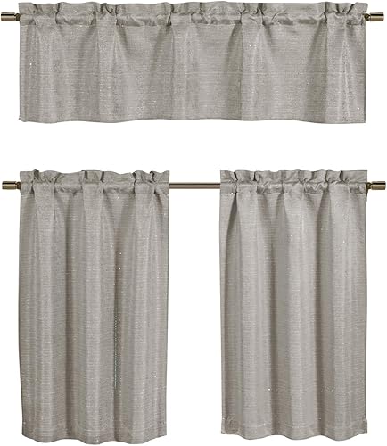 Kensie Jane Linen - Juego de cenefa y cenefa de cocina con lentejuelas texturizadas, cortina de ventana pequeña para cafetería, baño, lavandería,