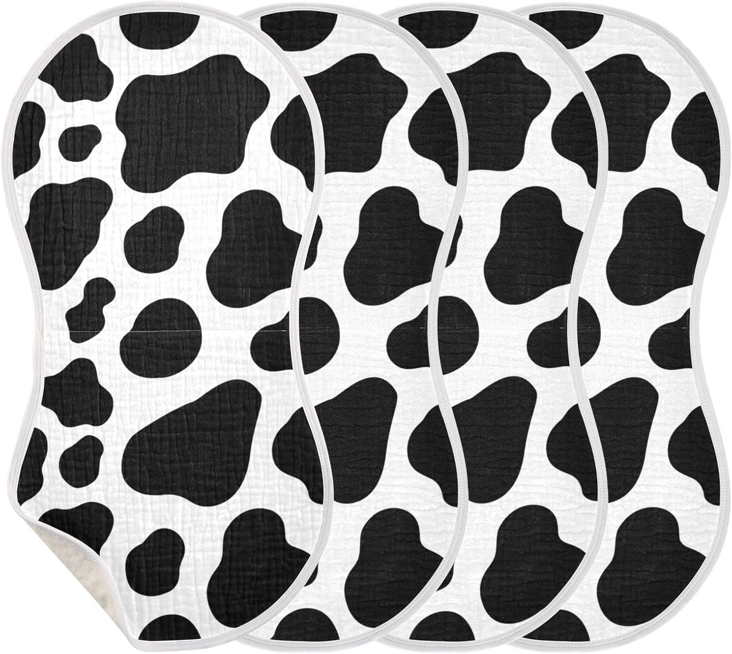 Muslin Baby Burp Cloths, Cow Print Muslin Washcloths Baby Bibs Rags Comfy Soft Absorbent in for Newborn Boys and Girls 4 Piece 22 x 11 Inch