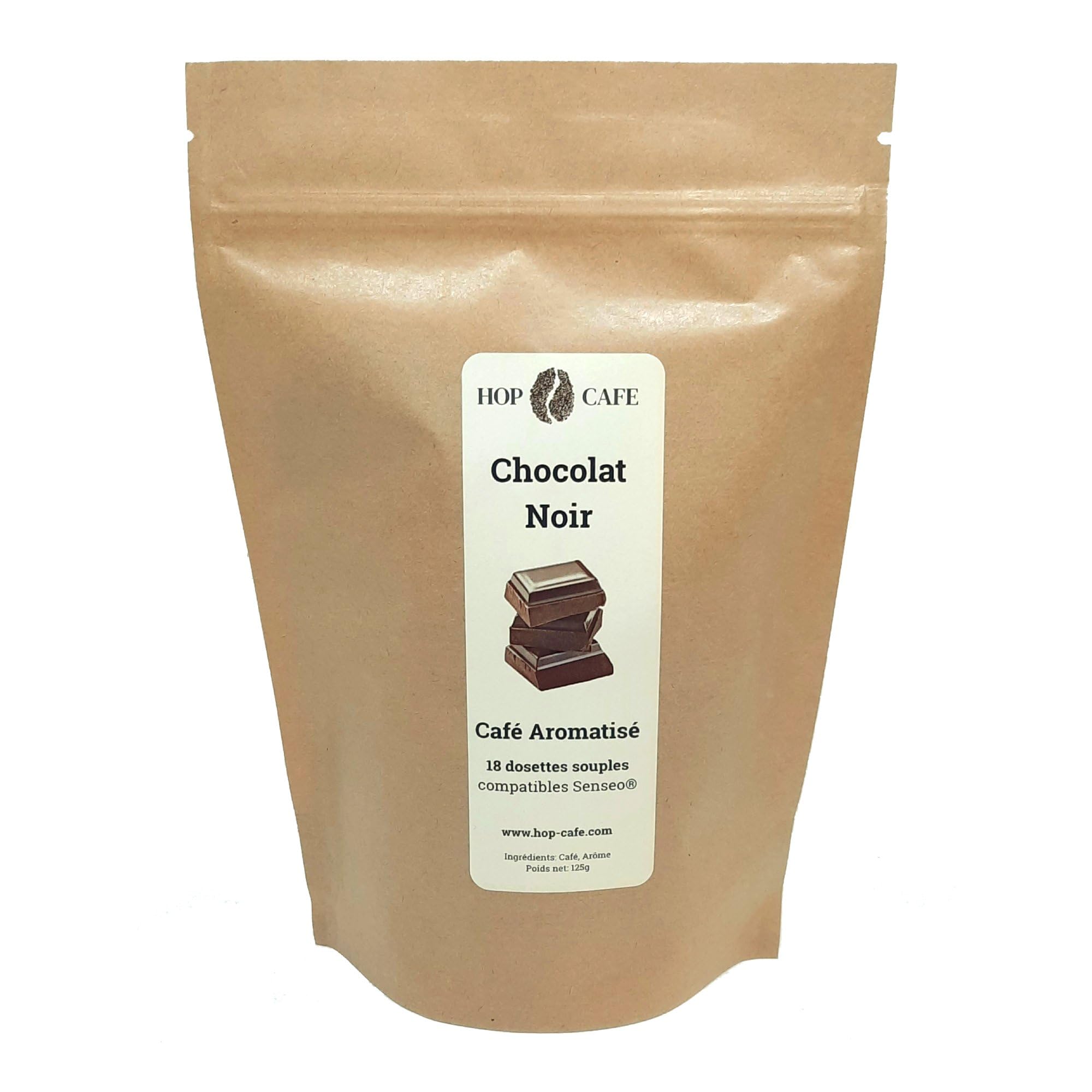 HOP CAFE 4 x 18 Dosettes Souples, Arôme Chocolat Noir