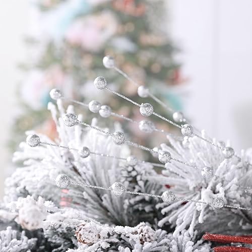 Miniatura 3 de SHACOS 200 tallos de bayas con purpurina de Navidad, ramas brillantes, adornos de Navidad, corona, manualidades, decoración del hogar, 16 pulgadas,