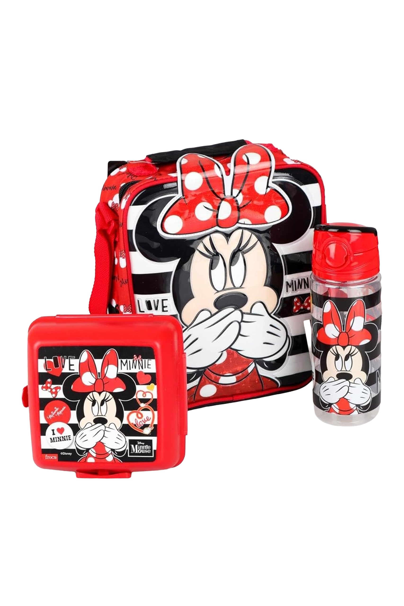 Minnie Mouse Lisanslı Beslenme Çantası, Beslenme Kutusu ve 500 ml Tritan Matara Seti, Kırmızı