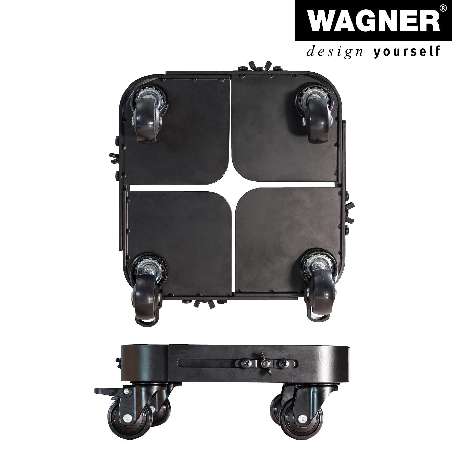WAGNER Pflanzenroller Sun City Exclusive 25-30 x 10,5 cm I Nutzfläche, stufenlos ausziehbar I Blumenroller für Außenbereich + Innenbereich, Kübelroller Stahl, Tragkraft 200 kg - 20082101