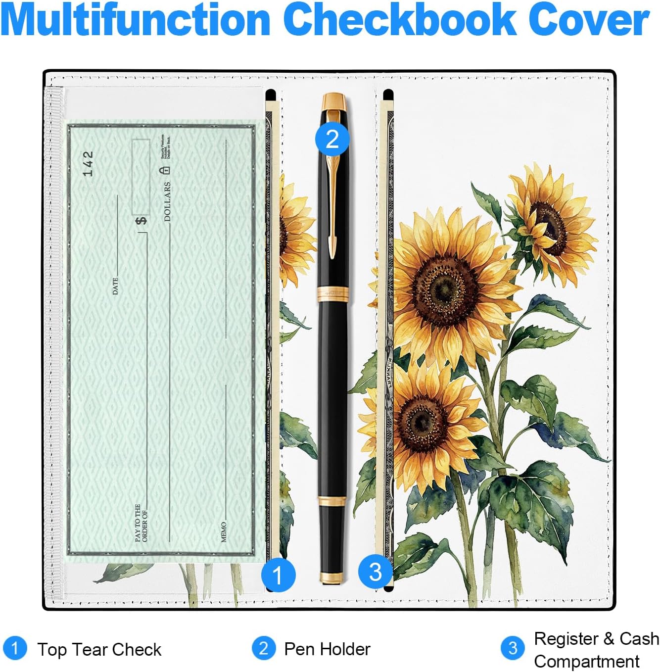 CASMONAL Sunflower Floral Checkbook Covers for Personal, Check Book Holder image 2