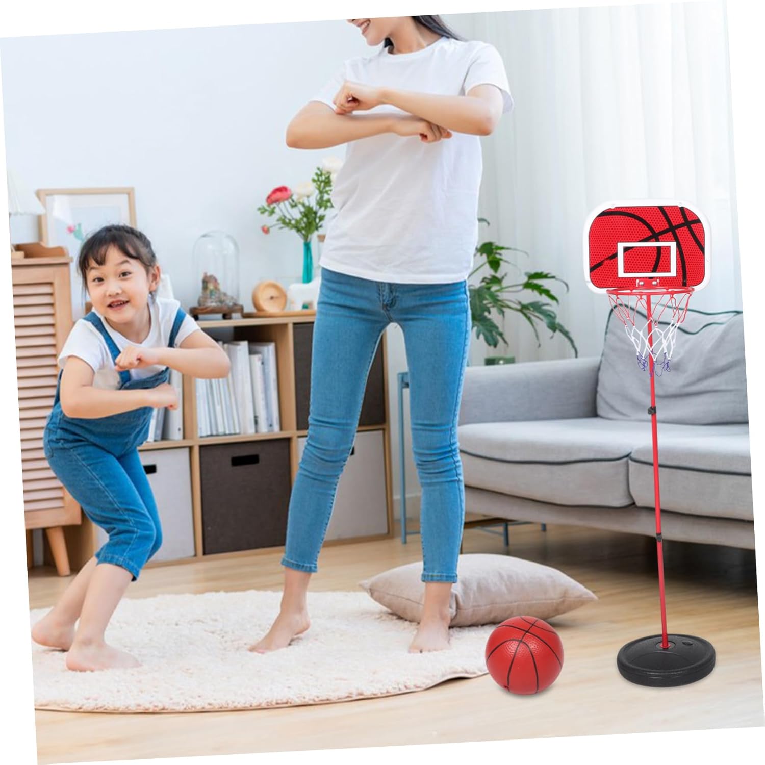 Generic Adjustable Mini Basketball Hoop with Iron Stand Portable Basketball Goal for Indoor Outdoor Sports Promotes Active Play and Easy Assembly