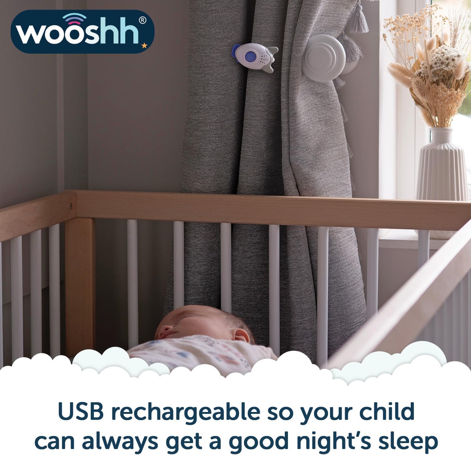 Wooshh by Rockit. Portable Rechargeable Baby Sleep-aid Sound Machine 8 Calming Sounds 4 Volume Levels- All Night Mode- White Noise for Adults, Kids & Baby