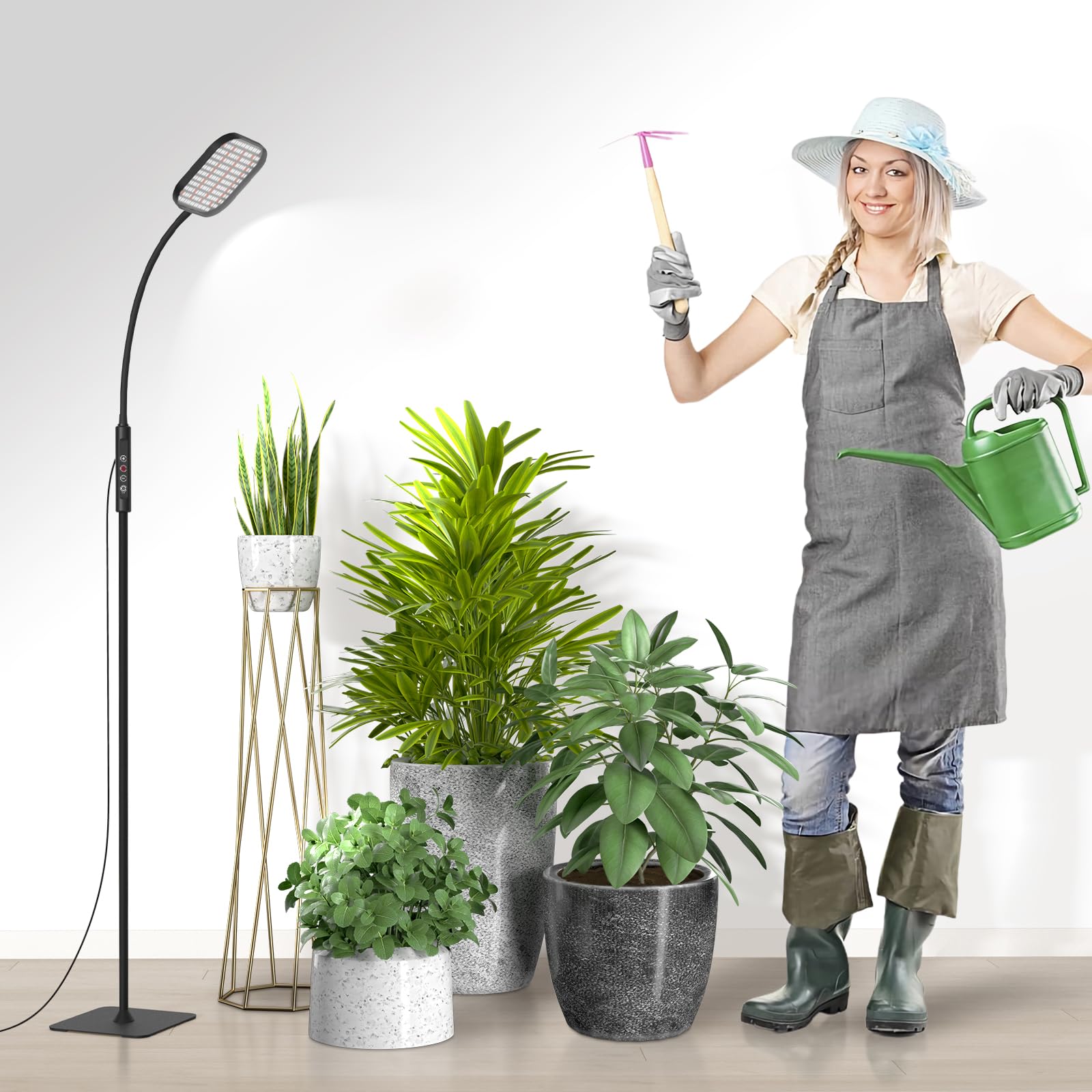 Mojimdo 264 LEDs Pflanzenlampe mit höhenverstellbarer Stange, 10W Vollspektrum Pflanzenlicht mit Timer, 5 Helligkeitsstufen, 3 Höhenstufen, 360° Schwanenhals, Pflanzenleuchte für Zimmerpflanzen