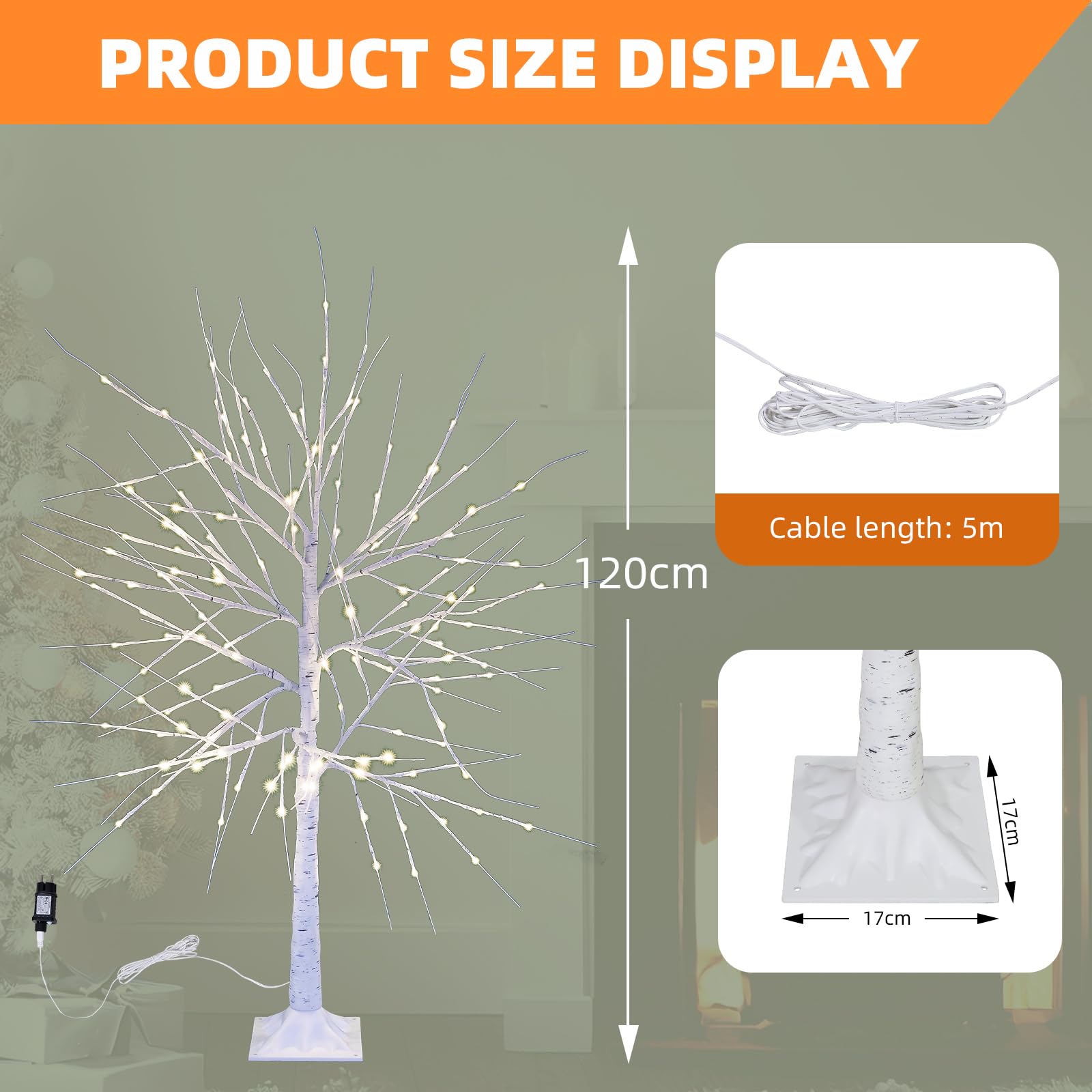 CCLIFE Albero Luminoso da Interno Led Esterno Albero Fatato Lampada Natale,Lampada Albero di Betulla Bianca,Bianco Caldo,IP44,120 cm,150 LED,CushHom