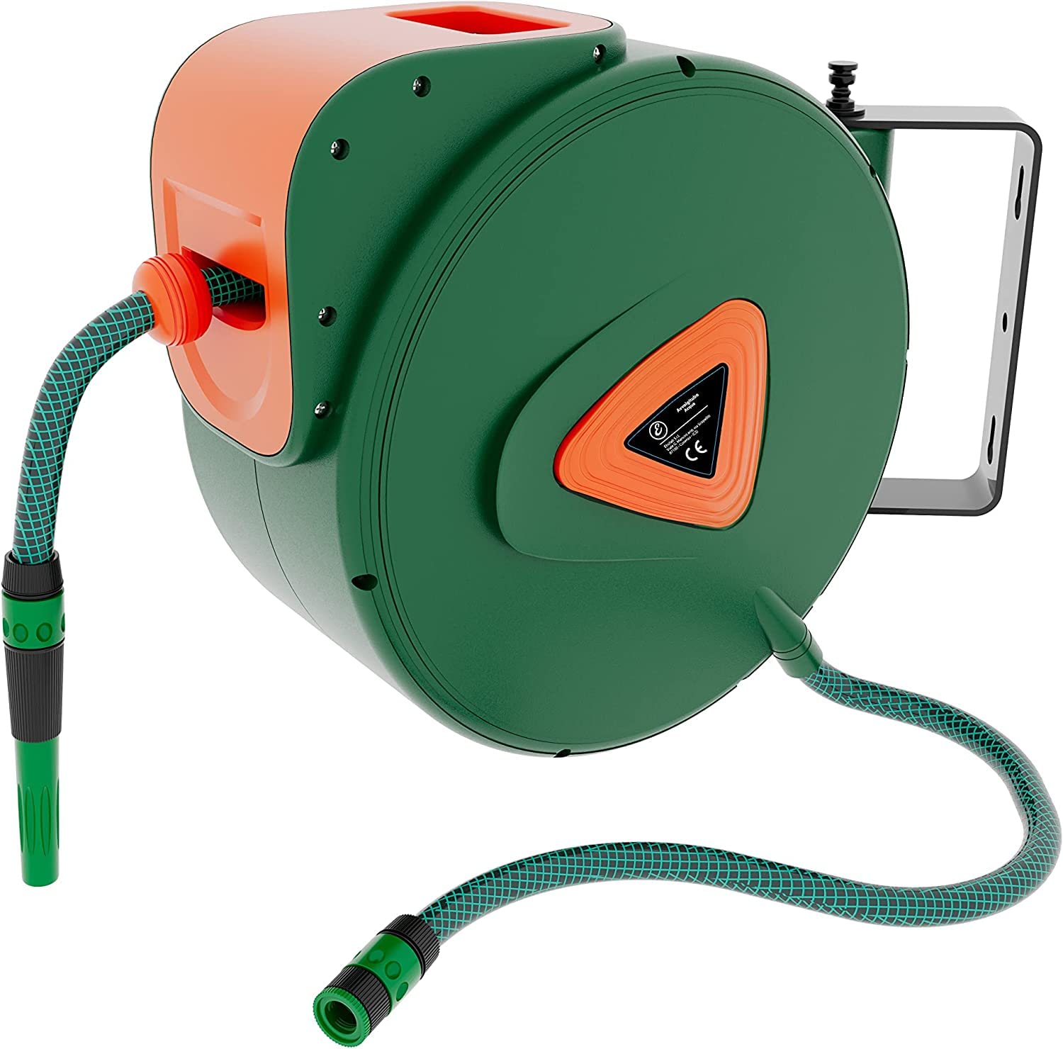 BRICOZONE Avvolgitubo per Acqua con Tubo in PVC Attacco 1/2" da Giardino Fissaggio Parete Muro Blocco Automatico Riavvolgitore Auto Stop Accessorio Esterno Salvaspazio Pressione 24 Bar 20 + 2 M Verde