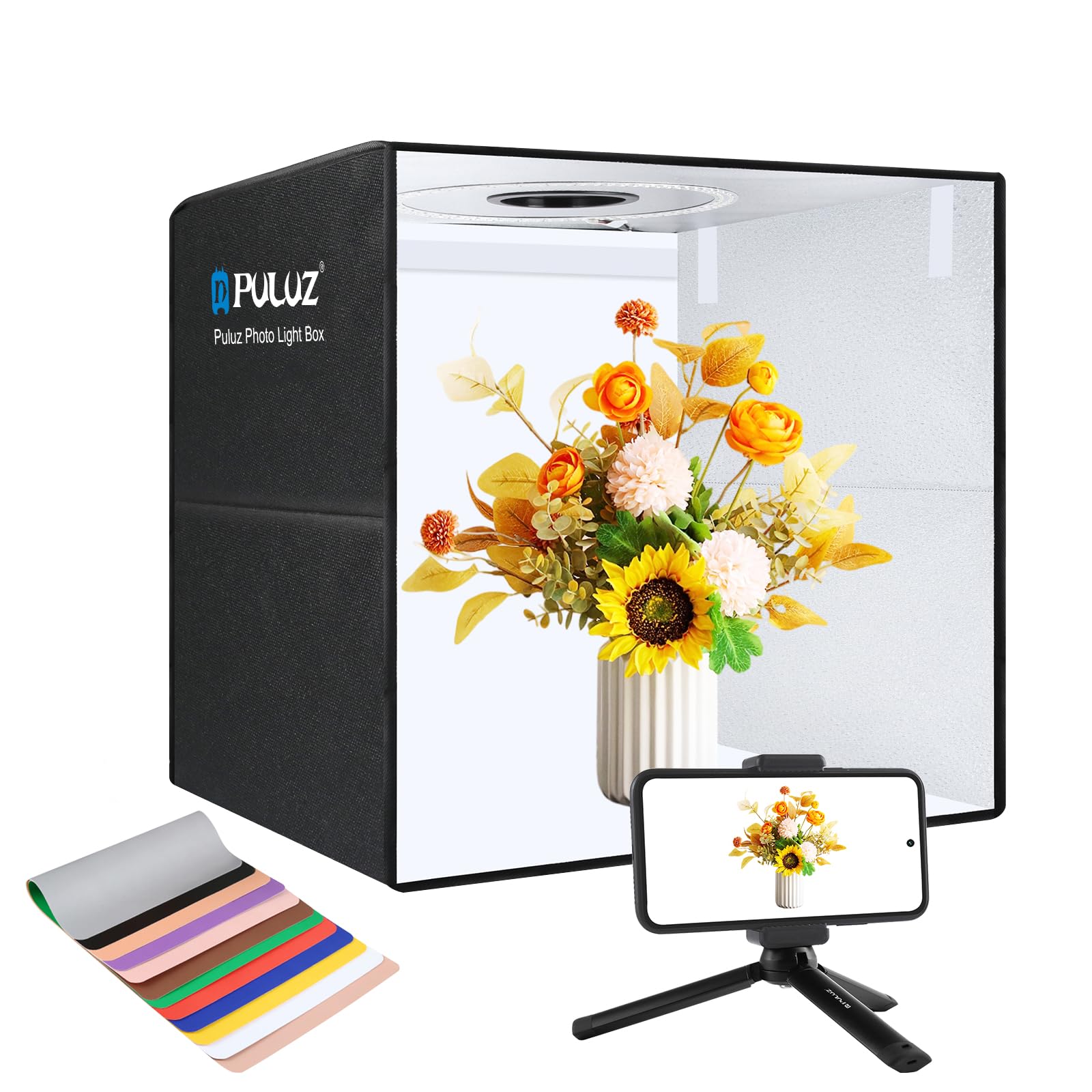PULUZ Tenda luminosa per studio fotografico, 50 x 50 x 50 cm, 50 cm, con 6 sfondi, pieghevole, portatile, per fotografia di prodotti, e-commerce, progetti creativi