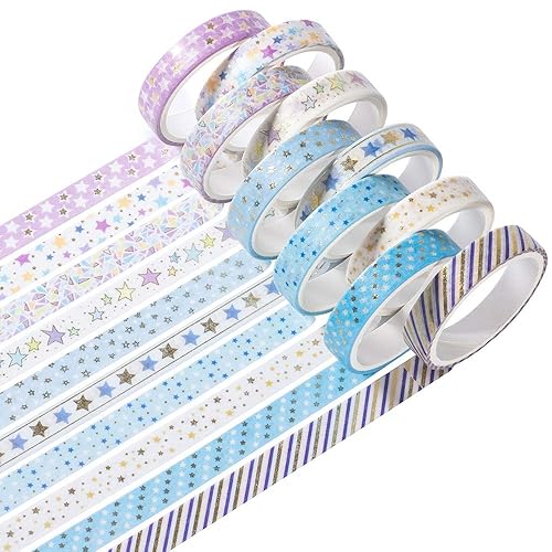 YUBBAEX Juego de 10 rollos de cinta washi brillante de 0.315 pulgadas (0.315 in) de lámina dorada delgada decorativa para diario de viñetas, álbumes