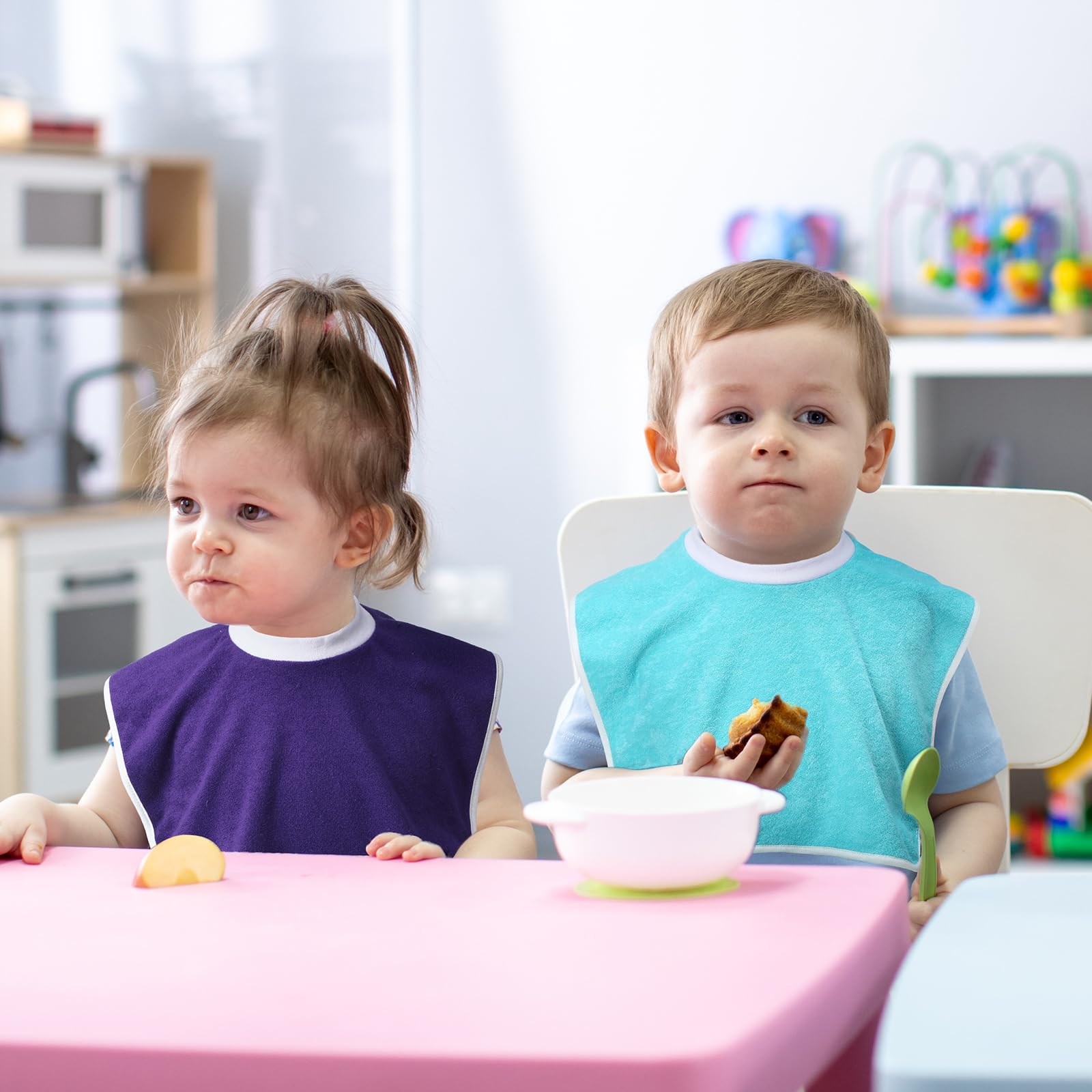 Bonuci 12 Pack Toddler Bibs Baby Bibs Full Coverage Bibs for Girls Boys Absorbent Pullover Slip on Cotton Bib for Newborn Kids Feeding and Drooling, Dark Blue, Light Blue