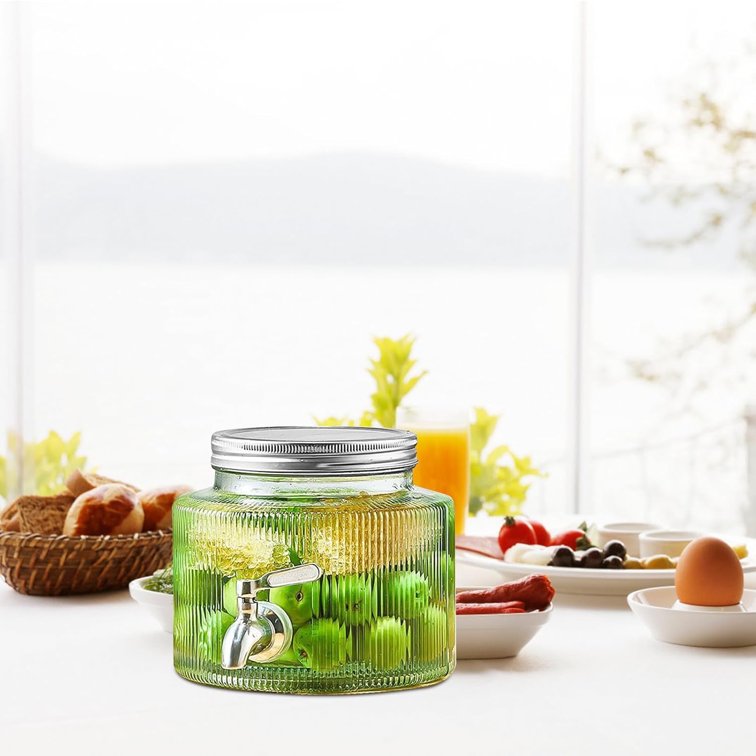 NUOBESTY Glass Beverage Dispenser with Spigot 2.8l Water Container with Tap Sealed Glass Drink Dispenser for Fruit Tea and Iced Beverages Home Kitchen Party Use