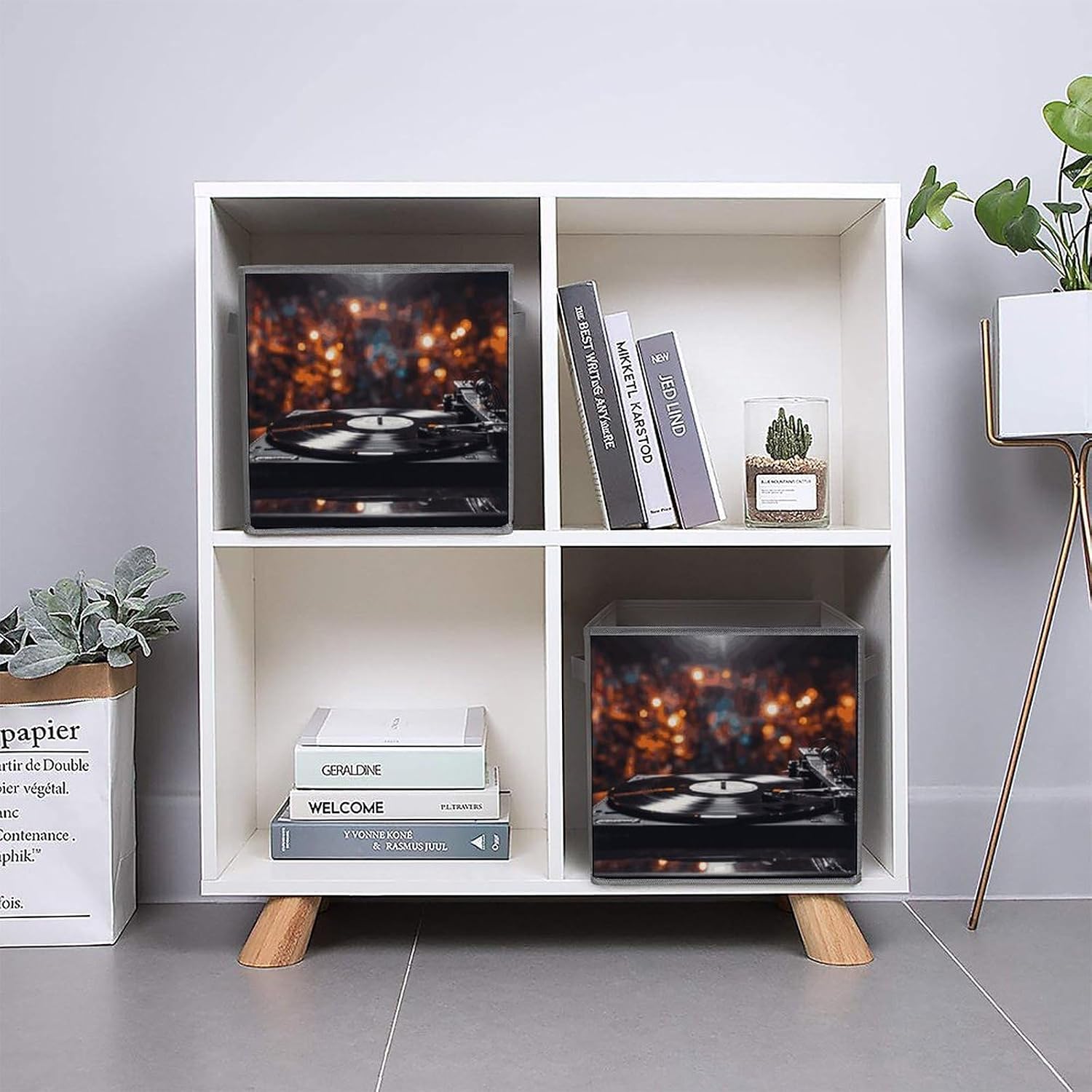 Music Album Frame Storage Cubes Set of 6 Storage Bins with Handles Collapsible Storage Basket Fabric Storage Box for Shelves Large Closet Shelf Organizer for Organization 11 Inch
