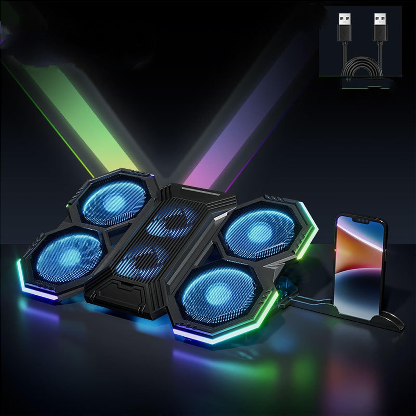 Enfriador de portátil, Seis Ventiladores, Velocidad del Viento Ajustable, Almohadilla de refrigeración para portátil de 17 Pulgadas Enfriador para computadora portátil(RGB Version)