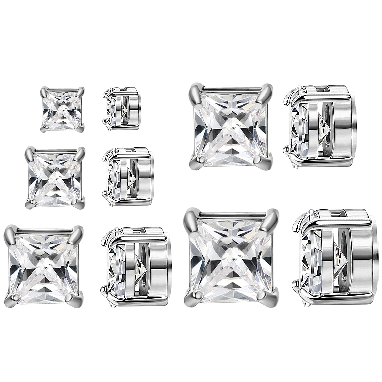 5 Pairs Stainless Steel Magnetic Stud Earrings for Men Clip on Earring Magnetic Earring Inlaid Cubic Zirconia Unisex Non Piercing Magnet Studs 4 to 8MM Diamond Earrings for Women Men